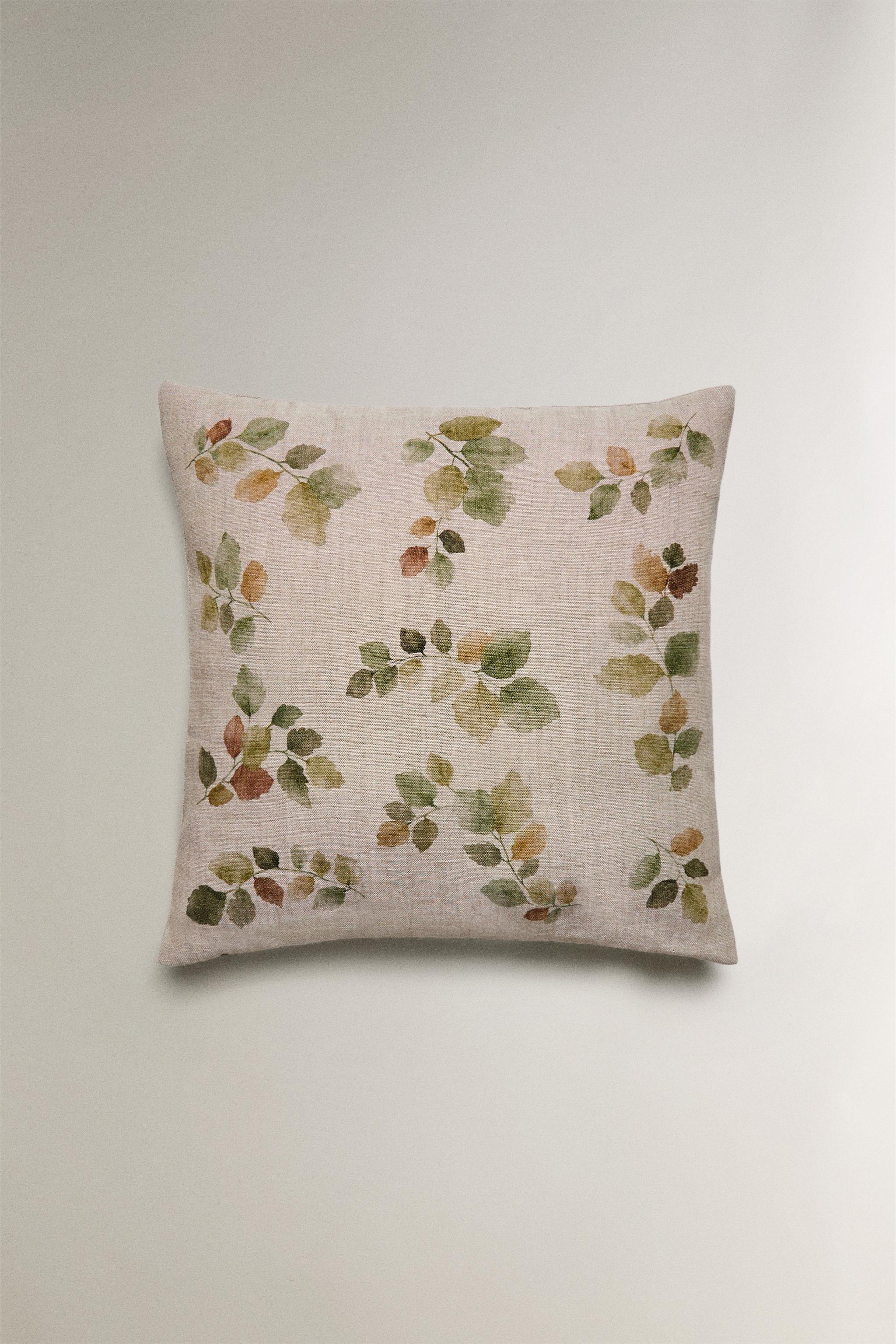 LEAF PRINT THROW PILLOW COVER
